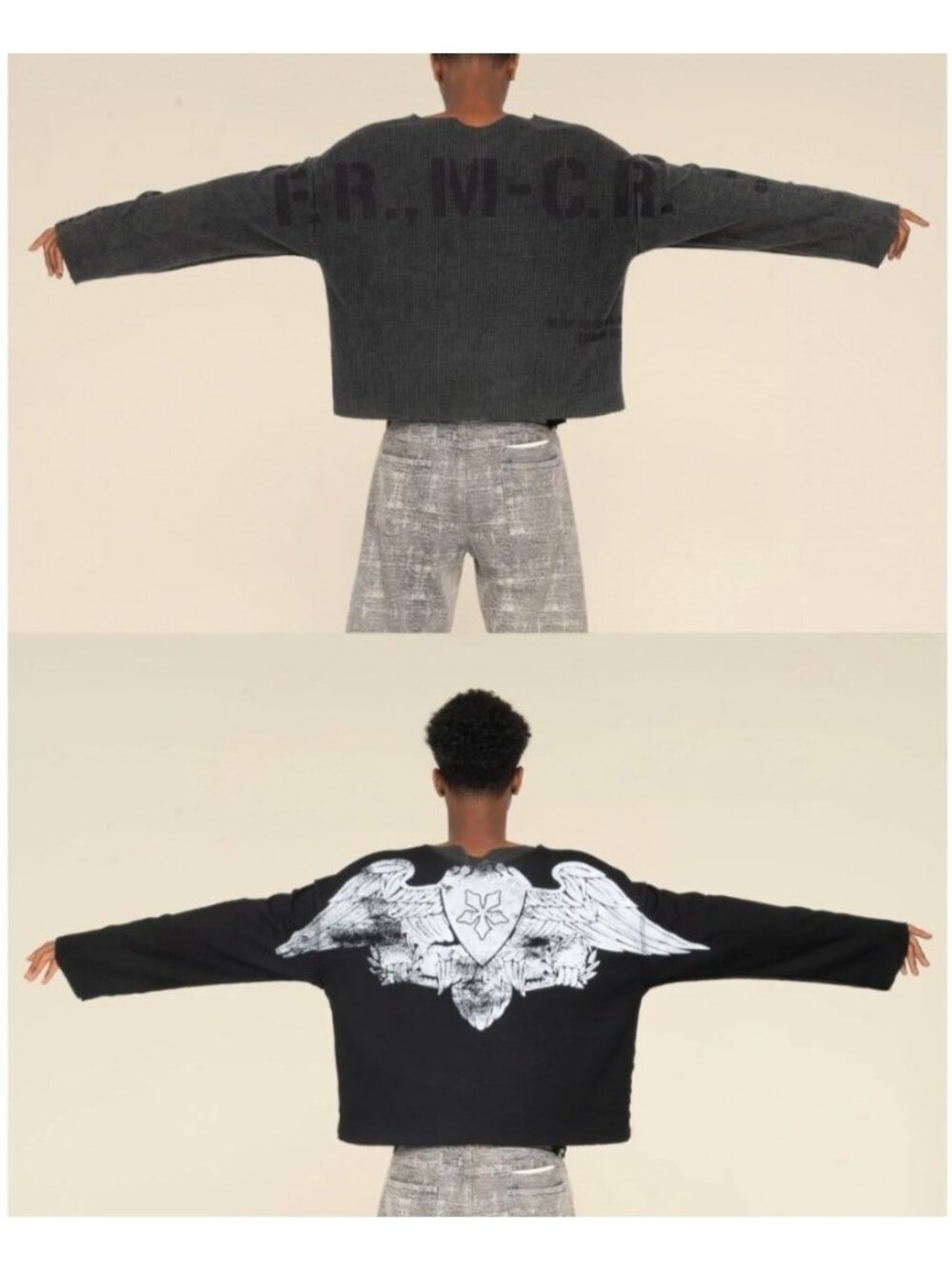 Foreign Resource Sz L Black /Gray Reversible Long Sleeve Top Warfare Waffle Knit